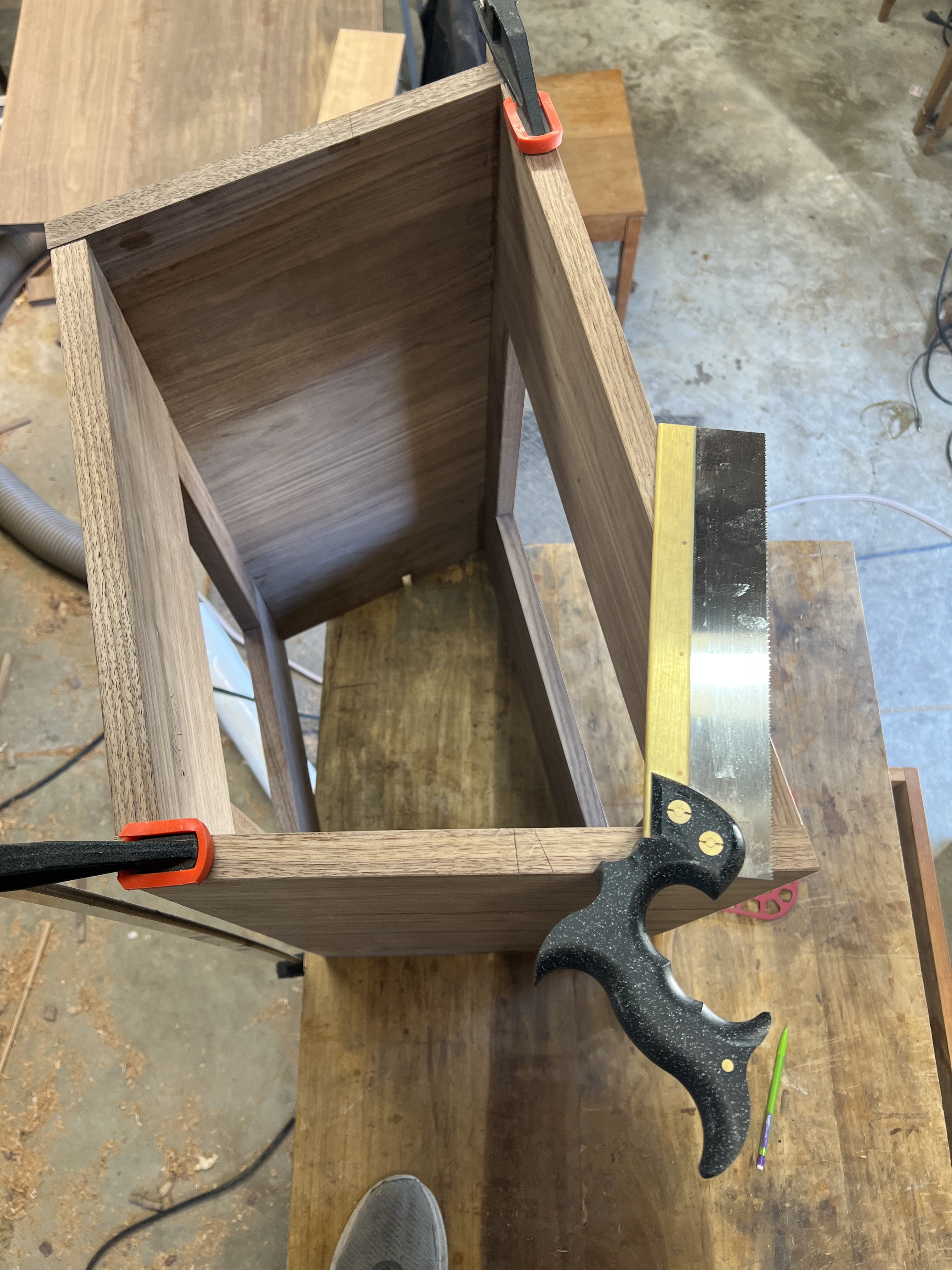 Cutting dovetail frame into case