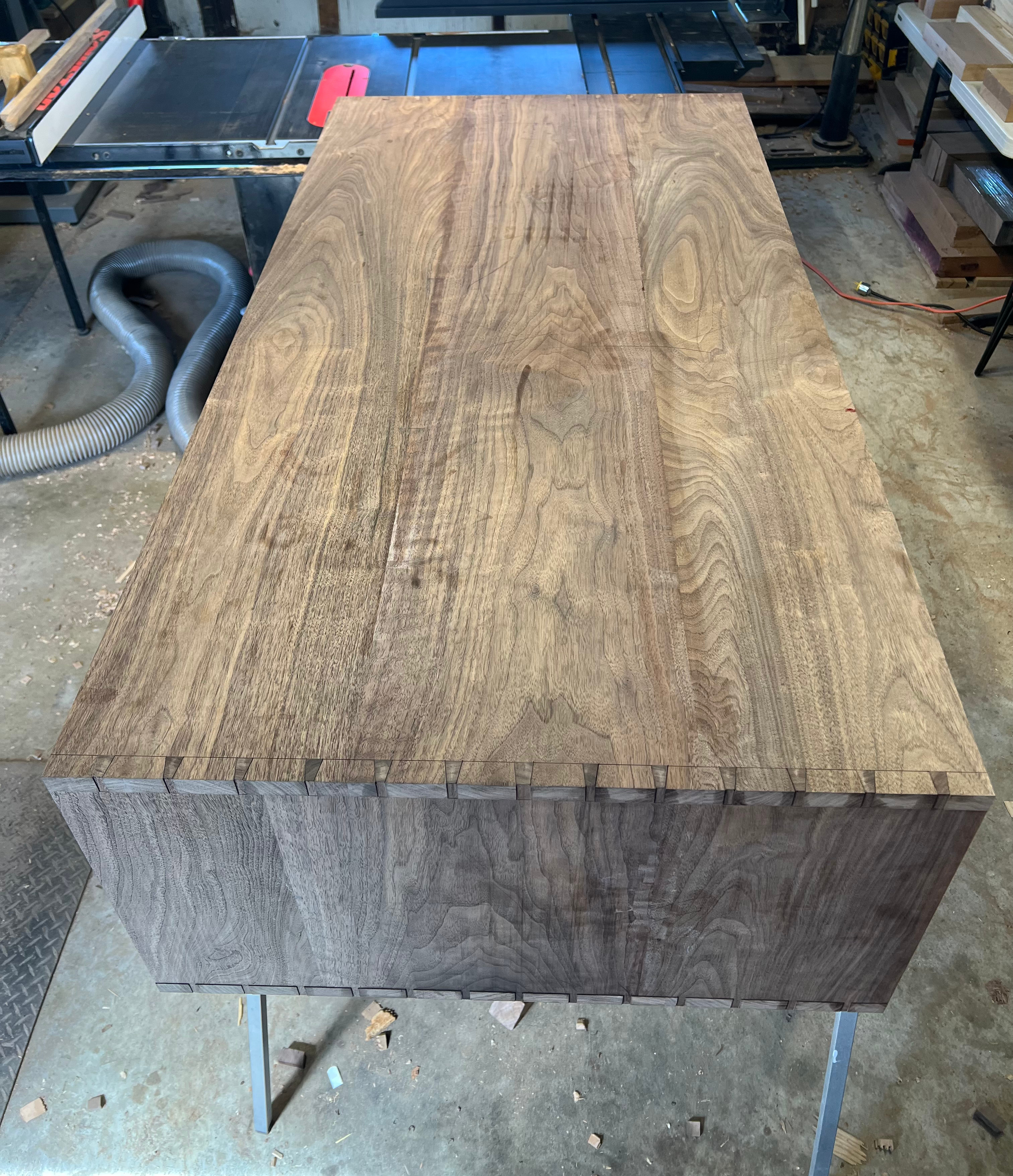 Close-up of dovetailed corner