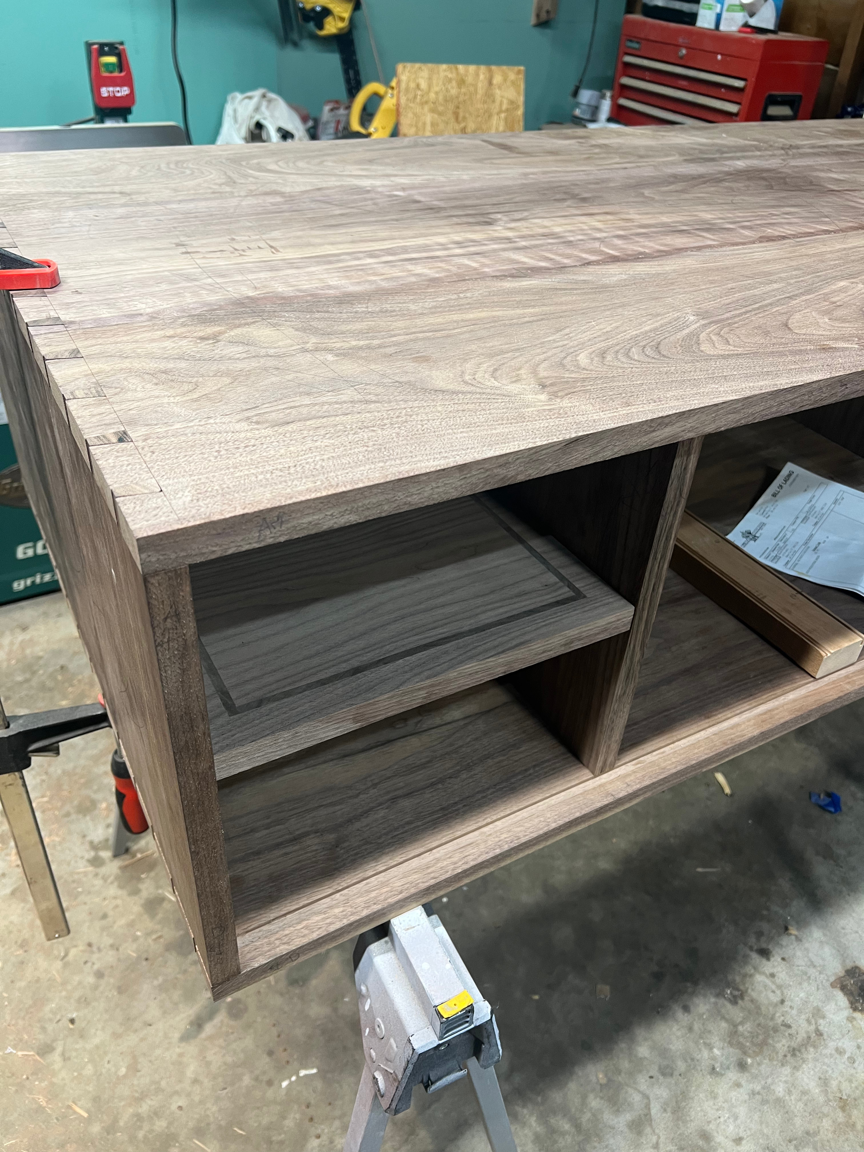Interior shelf with subtle inlay